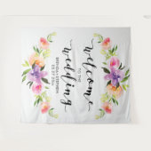 Kleurrijk bloemengestel & moderne trouwtypografie wandkleed (Voorkant (horizontaal))