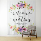 Kleurrijk bloemengestel & moderne trouwtypografie wandkleed (In situ)