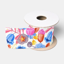 Kleurrijk bloemenlint met illustraties  satijnen lint