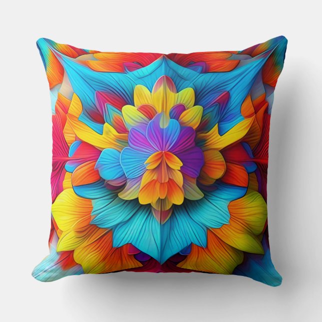 Kleurrijk bloemenmandala ontwerp kussen (Voorkant)