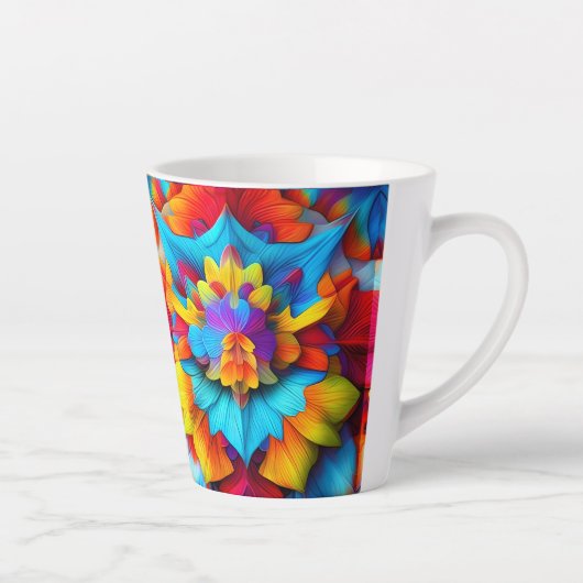 Kleurrijk bloemenmandala ontwerp latte mok (Rechts)