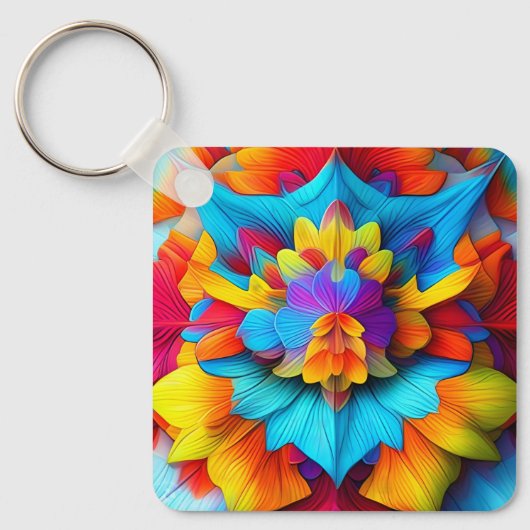 Kleurrijk bloemenmandala ontwerp sleutelhanger (Voorkant)