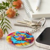Kleurrijk bloemenmandala ontwerp sleutelhanger (Voorkant Rechts)