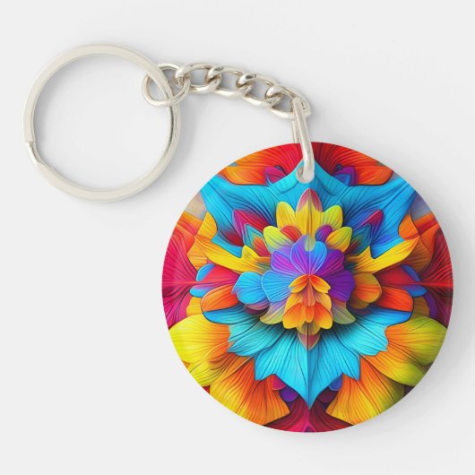 Kleurrijk bloemenmandala ontwerp sleutelhanger (Voorkant)