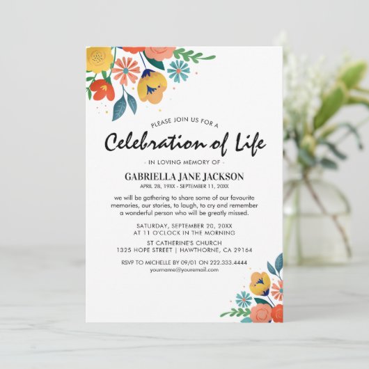 Kleurrijk Bloemenmonument | Viering van het leven Kaart (Staand voorkant)