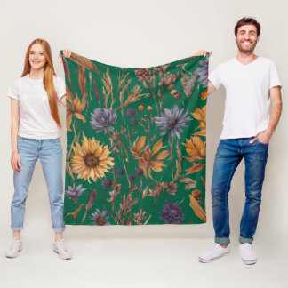 Kleurrijk bloemenmotief fleece deken