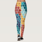 Kleurrijk bloemenmozaïek zeshoek patroon leggings (Achterkant)