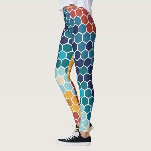 Kleurrijk bloemenmozaïek zeshoek patroon leggings (Links)