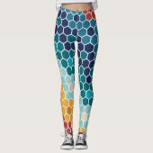 Kleurrijk bloemenmozaïek zeshoek patroon leggings (Voorkant)