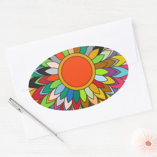 kleurrijk bloemenontwerp mandala yaei ovale sticker (Envelop)