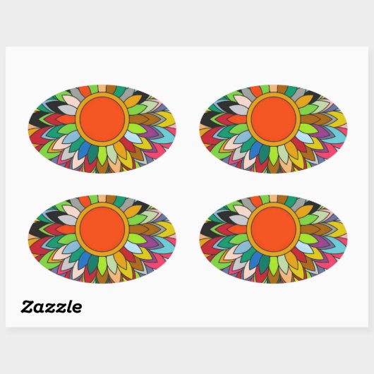 kleurrijk bloemenontwerp mandala yaei ovale sticker (Vel)