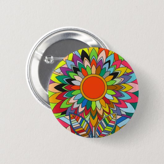 kleurrijk bloemenontwerp mandala yaei ronde button 5,7 cm (Voorkant /achterkant)