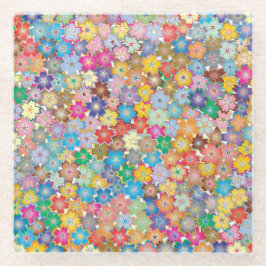 Kleurrijk bloemenpatroon Boho Glazen Onderzetter