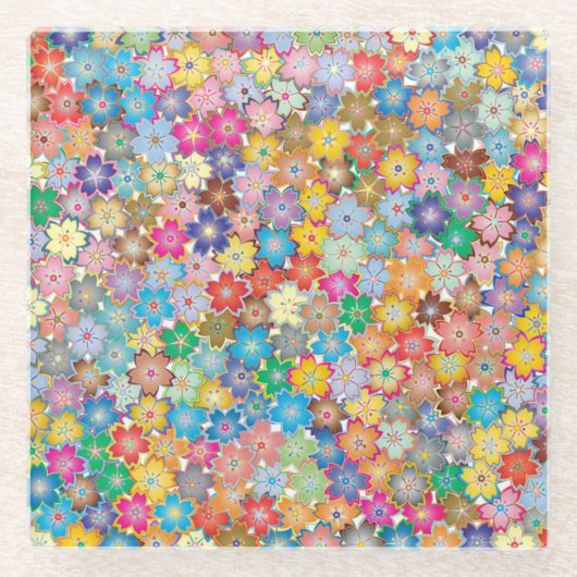 Kleurrijk bloemenpatroon Boho Glazen Onderzetter (Voorkant)