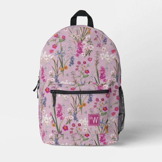  Kleurrijk Bloemenpatroon Licht Paarse Bedrukte Rugzak (Voorkant)