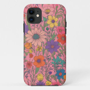 Kleurrijk bloemenpatroon op roze Case-Mate iPhone case