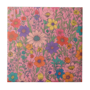 Kleurrijk bloemenpatroon op roze tegeltje