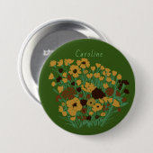 Kleurrijk  bloemenveld + aangepaste naam ronde button 7,6 cm (Voorkant /achterkant)