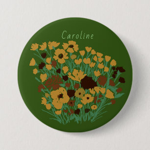 Kleurrijk bloemenveld + aangepaste naam ronde button 7,6 cm