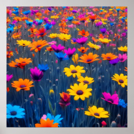 Kleurrijk bloemenveld poster