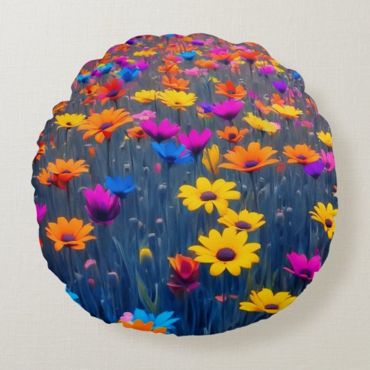 Kleurrijk bloemenveld rond kussen (Voorkant)