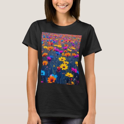 Kleurrijk bloemenveld t-shirt (Voorkant)