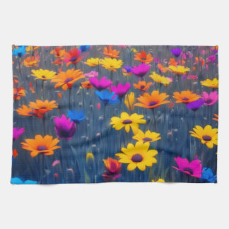 Kleurrijk bloemenveld theedoek