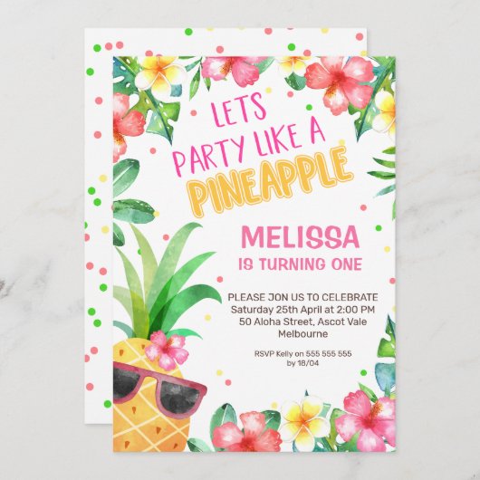 Kleurrijk bloemfeest als een ananas verjaardag kaart (Voorkant / Achterkant)