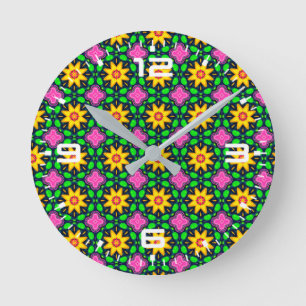 Kleurrijk bloemgeel bloemenpatroon ronde klok