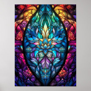 Kleurrijk bloemglas-in-mandala-kunstwerk poster