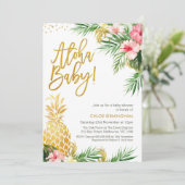 Kleurrijk bloemig goud ananas Baby shower Kaart (Staand voorkant)