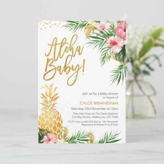 Kleurrijk bloemig goud ananas Baby shower Kaart (Staand voorkant)