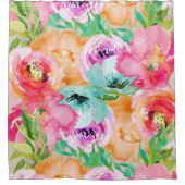 Kleurrijk Bloemig Modern Rustiek Botanisch Kraft Douchegordijn (Voorkant)