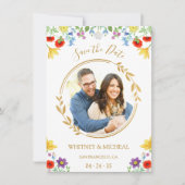 Kleurrijk Bloemig Monogram Foto Wit Save the Date (Voorkant)