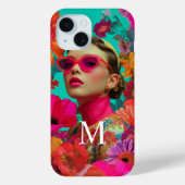Kleurrijk bloemig monogramkunst-vrouw Case-Mate iPhone case (Achterkant)
