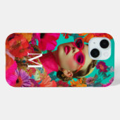 Kleurrijk bloemig monogramkunst-vrouw Case-Mate iPhone case (Achterkant (horizontaal))
