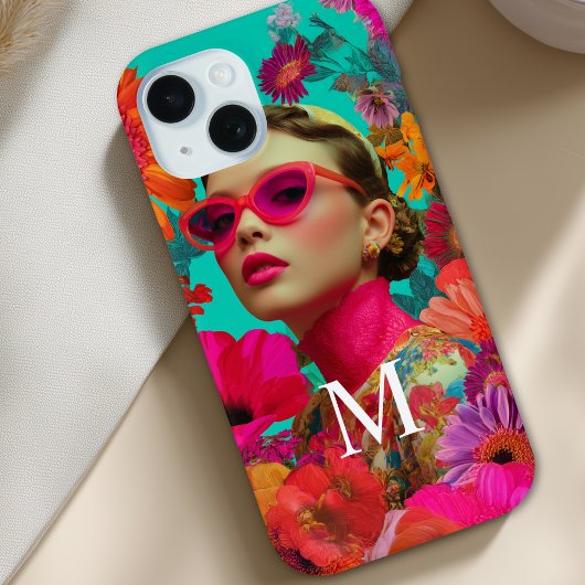 Kleurrijk bloemig monogramkunst-vrouw Case-Mate iPhone case