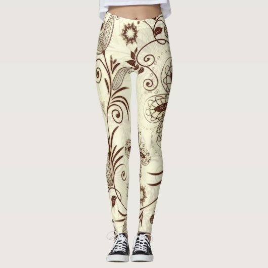 Kleurrijk bloemig naadloos patroon leggings (Voorkant)