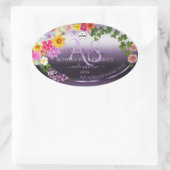 Kleurrijk Bloemig Paars Productlabel Monogram Logo Ovale Sticker (Tas)