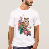 Kleurrijk Bloemig Uil T-Shirt (Voorkant)