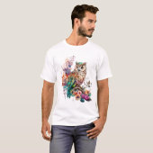Kleurrijk Bloemig Uil T-Shirt (Voorkant volledig)