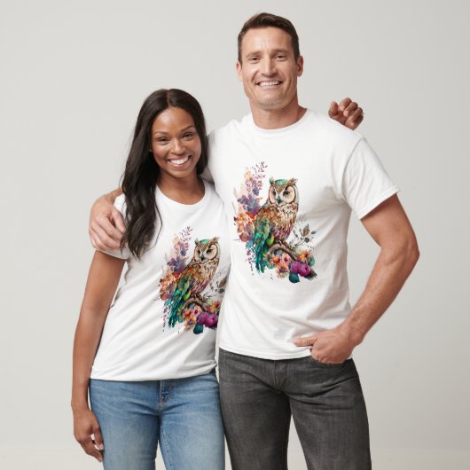 Kleurrijk Bloemig Uil T-Shirt (Unisex)