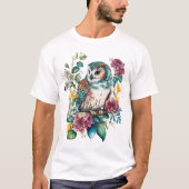 Kleurrijk Bloemig Uil T-Shirt (Voorkant)