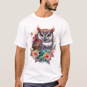 Kleurrijk Bloemig Uil T-Shirt (Voorkant)
