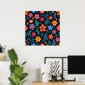 Kleurrijk Bloemmotief Achtergrond Poster (Thuiskantoor)