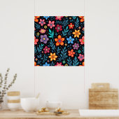 Kleurrijk Bloemmotief Achtergrond Poster (Keuken)