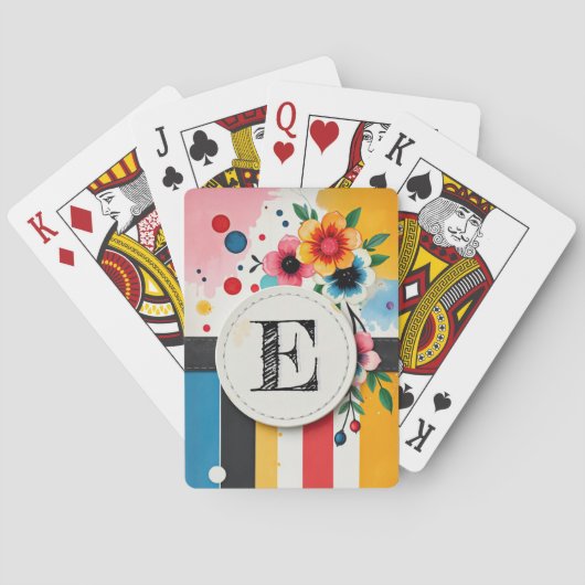 Kleurrijk bloemmotief Cirkelvormig frame Chic mono Pokerkaarten (Achterkant)