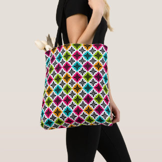 Kleurrijk Bloemmotief en Argyle Patroon Tote Bag