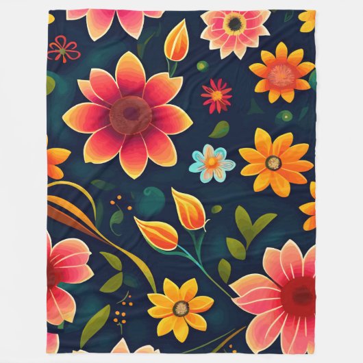 Kleurrijk bloemmotief fleece deken (Voorkant)