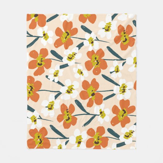 Kleurrijk,  bloemmotief. fleece deken (Voorkant)